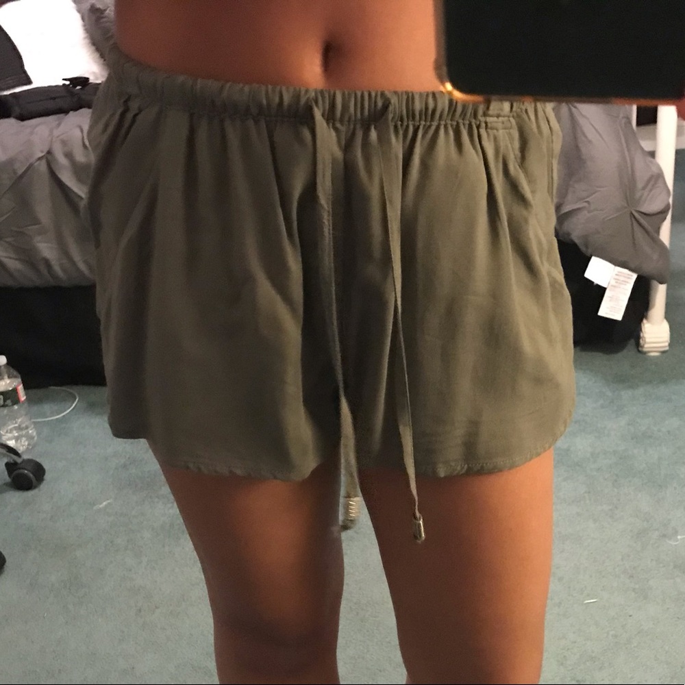 olive green flow-y shorts
